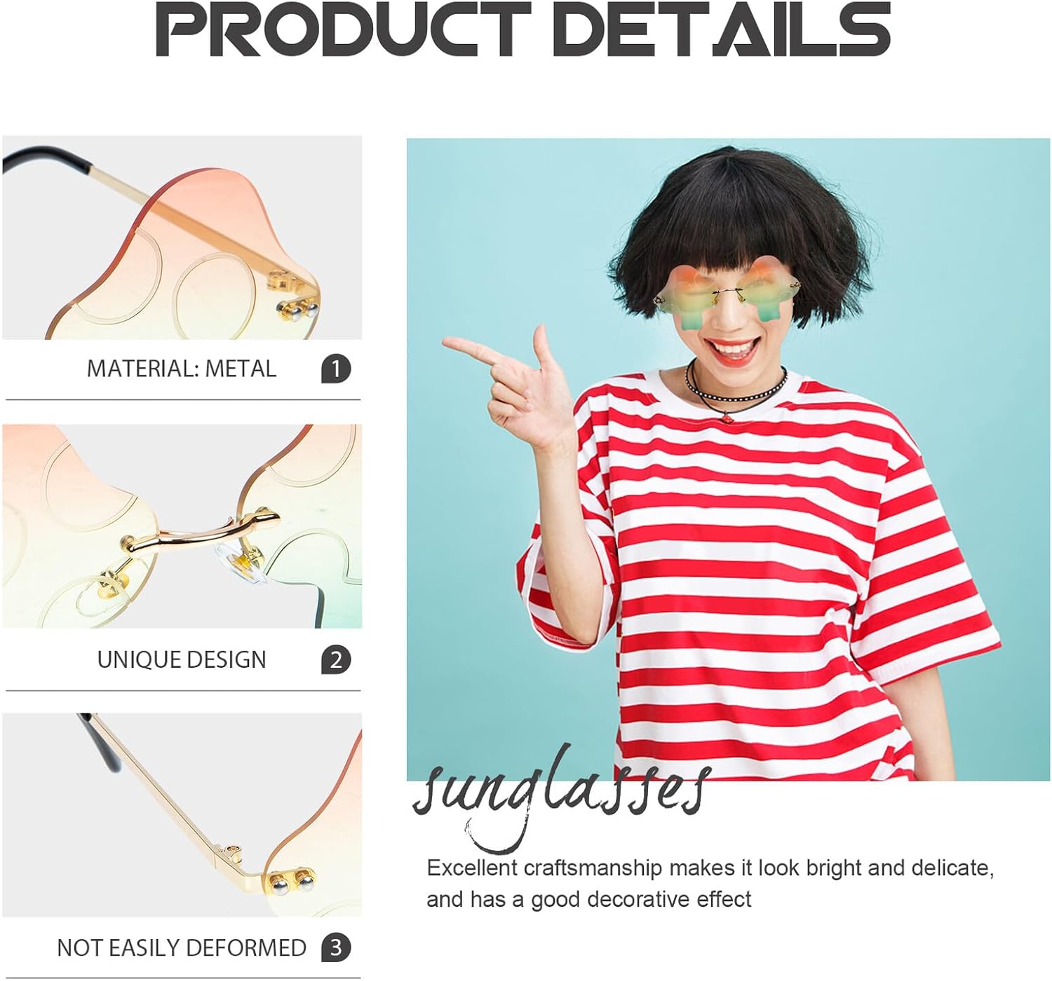 Frameless Mushroom Shape Sunglasses, Rimless Plastic Party Glasses for Women and Men, Stylish UV Protection Eyewear for Festivals and Outdoor Events