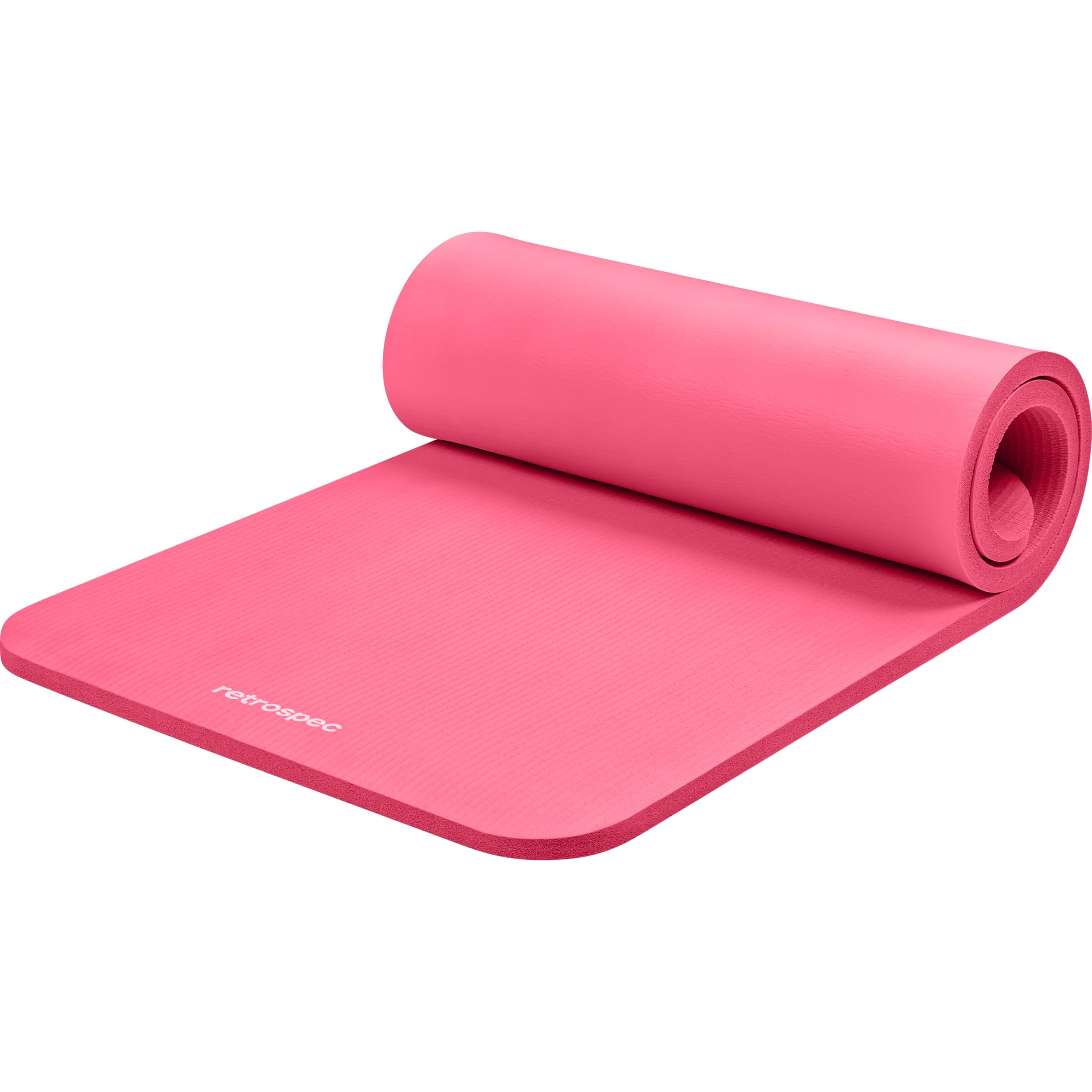 Retrospec Solana Yoga Mat 1" Thick w/Nylon Strap for Men & Women - Non Slip Exercise Mat for Home Yoga, Pilates, Stretching, Floor & Fitness Workouts Pink Dahlia 1 inch