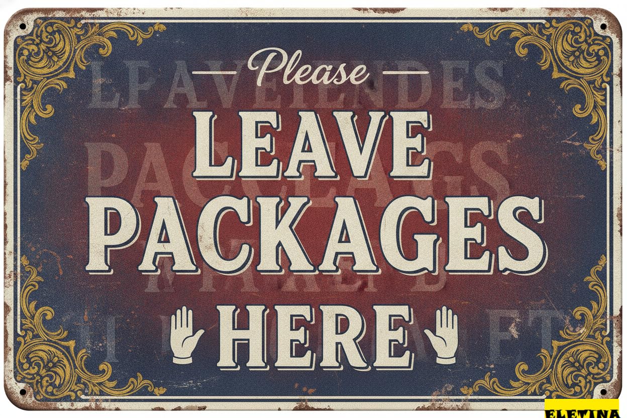 Please Leave Packages Here With Finger Arrow Vintage Tin Sign Garage Patio Home Bar Kitchen Wall Decor 8x12in