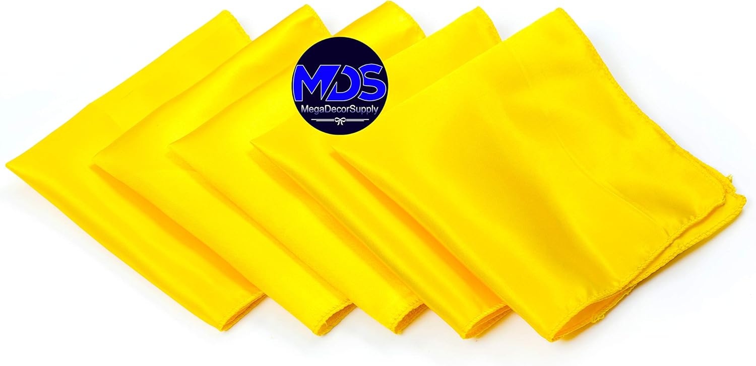 MDS Set of 100 PCS Satin Napkin 12x12 Inch Square, Dinner Table Napkins for Wedding, Bulk Silky Sateen Cloth Napkins for Restaurant Banquet Graduation Birthday Party Decoration - Yellow