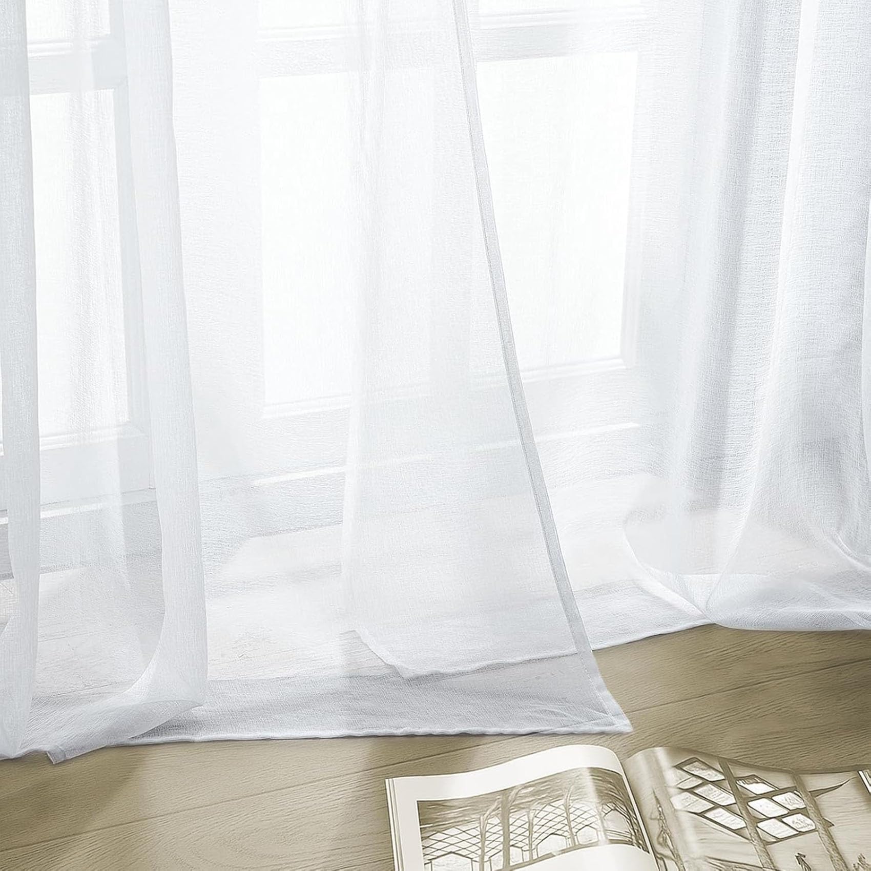 Firanki Z Firanek 170 x 145 cm Półprzezroczysty, Plisowany, Supermiękki, Zapewniający Prywatność, Elegancki Panele Przezroczyste Do Salonu, Jadalni, Sypialni, Kuchni, Okna, Biały