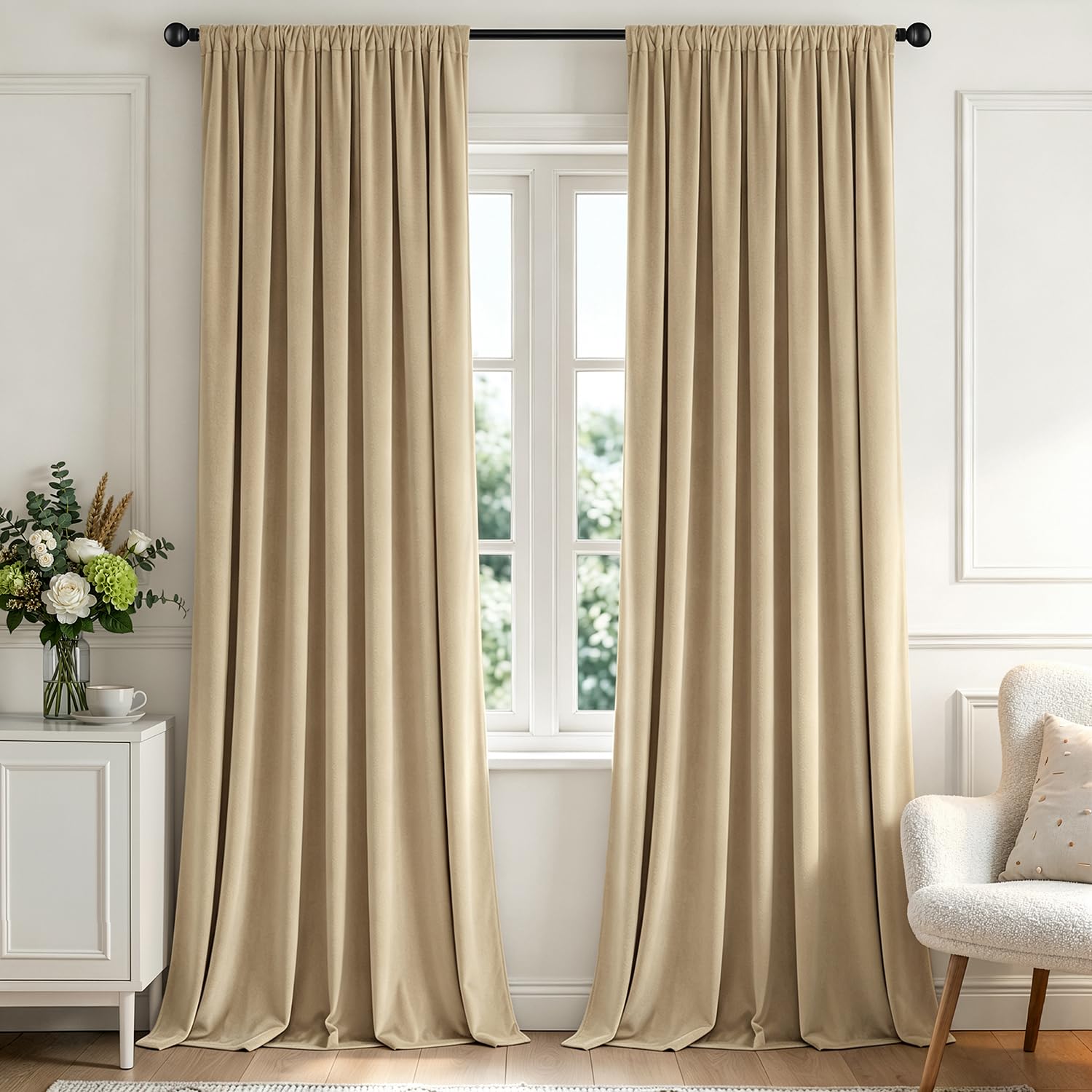 MIULEE Champagne Blackout Velvet Curtains Drapes 84 Inch Long 52"x84"