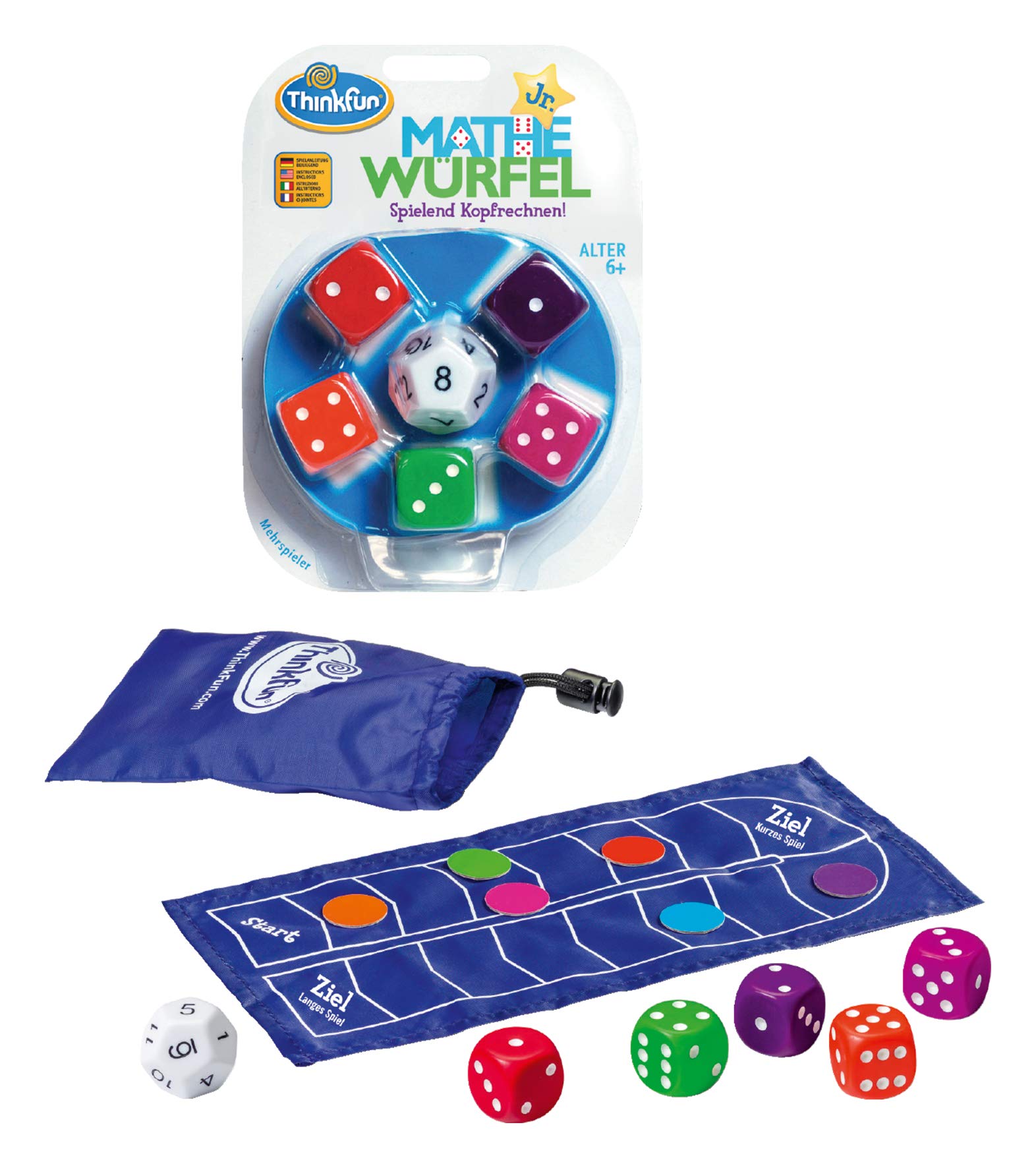 ThinkFun - 76316 Mathe Würfel Junior - Grundrechenarten spielerisch Vertiefen, lernen ohne es zu merken. Ein Würfelspiel für Kinder ab 6 Jahren