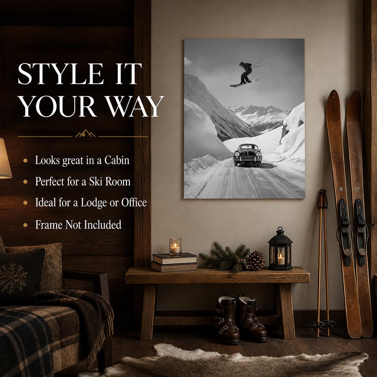Amazon.com: Jumping Over Porsche Vintage Ski Photography Black and