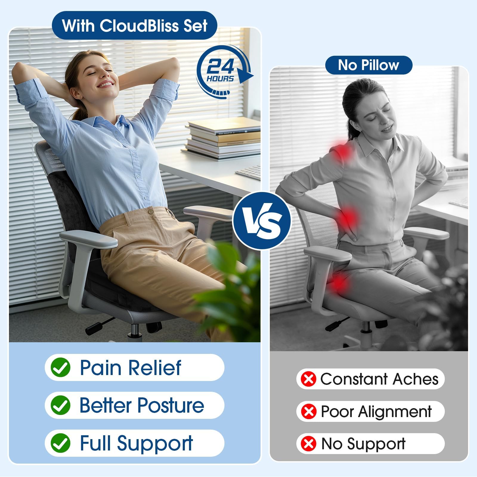 CloudBliss Cuscino per sedia, cuscino per sedia da ufficio, cuscino per sedile auto, cuscino di supporto lombare per sedia da ufficio, cuscino in memory foam per coccige e sollievo dal dolore alla