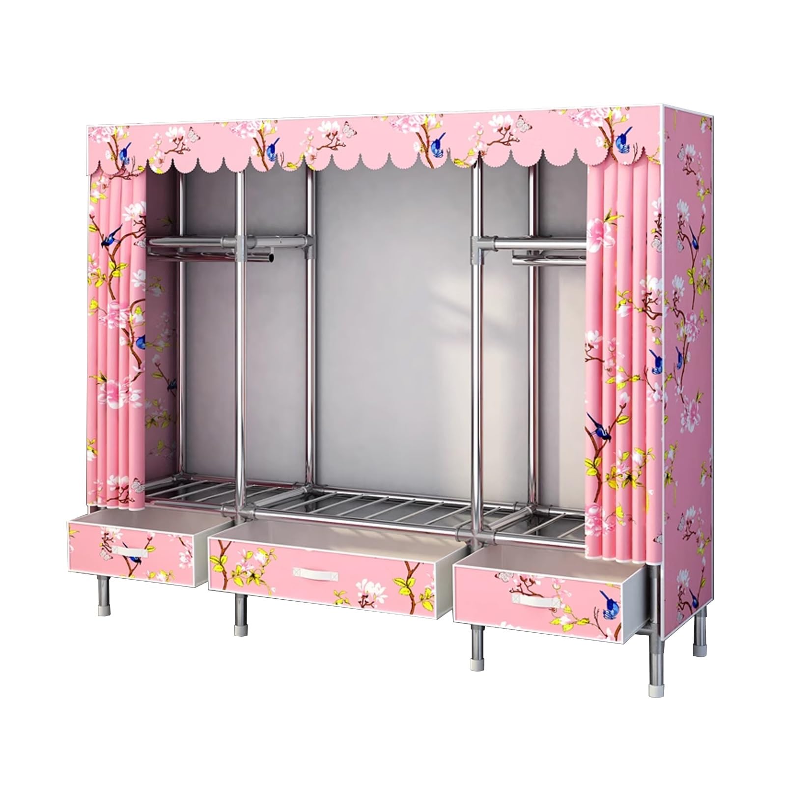 Grande Armoire Chambre Tissu Forte Capacité de Charge Armoire en Tissu Penderie avec Tiroir Facile à Assembler pour Appartements et Espaces de Vie Temporaires(Burst,172x45x170cm)