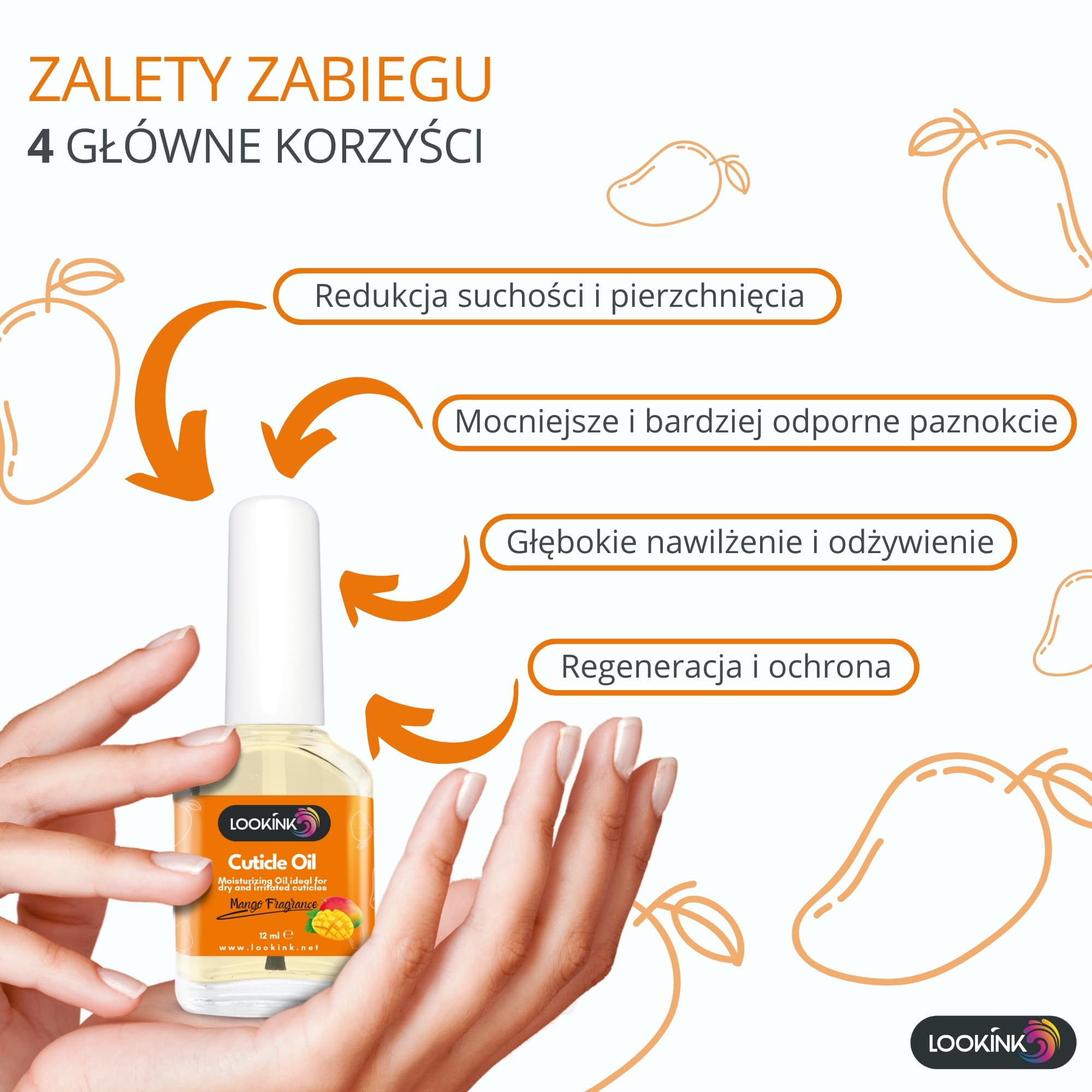 Profesjonalny olejek do skórek i paznokci 12 ml - Olejek do skórek o zapachu kokosa, nawilżający i odżywczy do skórek dłoni i stóp - Zmiękczacz do skórek i paznokci profesjonalny (MANGO)