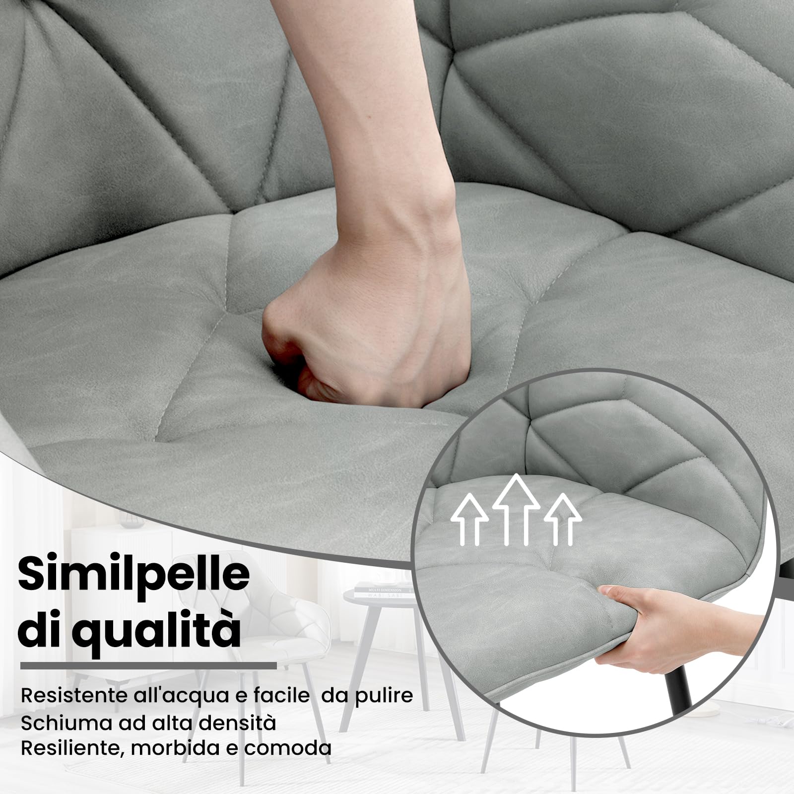 WOLTU Set di 2 Sedie da Pranzo con Braccioli e Schienale, Sedie Cucina Moderna in PU Vintage, Poltrone da Salotto con Gambe in Metallo, Sedie ergonomiche per Ufficio,Bar, Grigio,