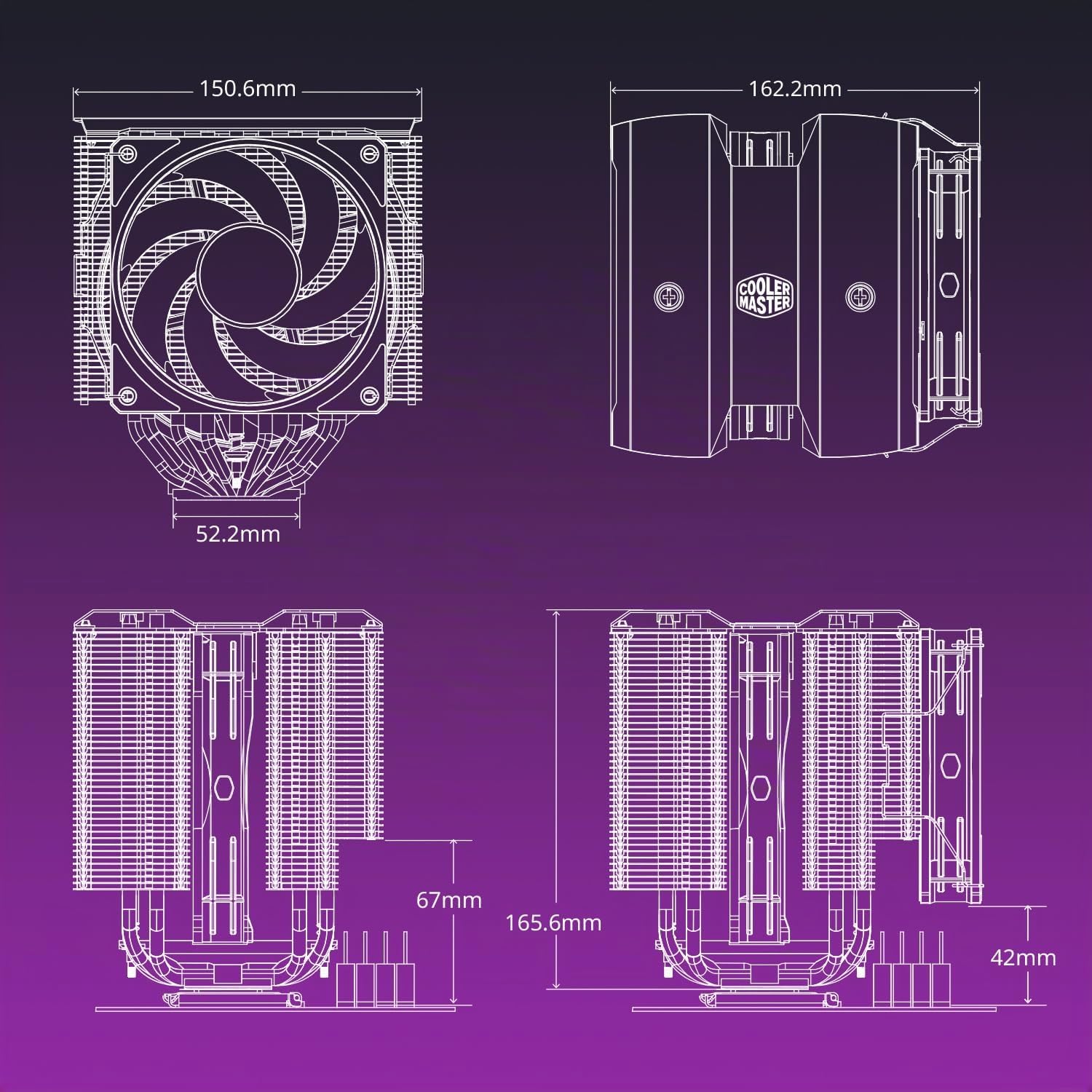 Cooler Master MasterAir MA824 Stealth Disipador de CPU – Heatsink Dual, Ventiladores Push Pull Mobius 135 y 120, 8 Heat Pipes Compuesto Superconductor, Espacio para RAM, Compatible Sockets Intel y AMD