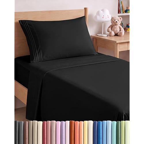 Twin Size 3 Piece Sheet Set - Comfy Breathable & Cooling Sheets - Black