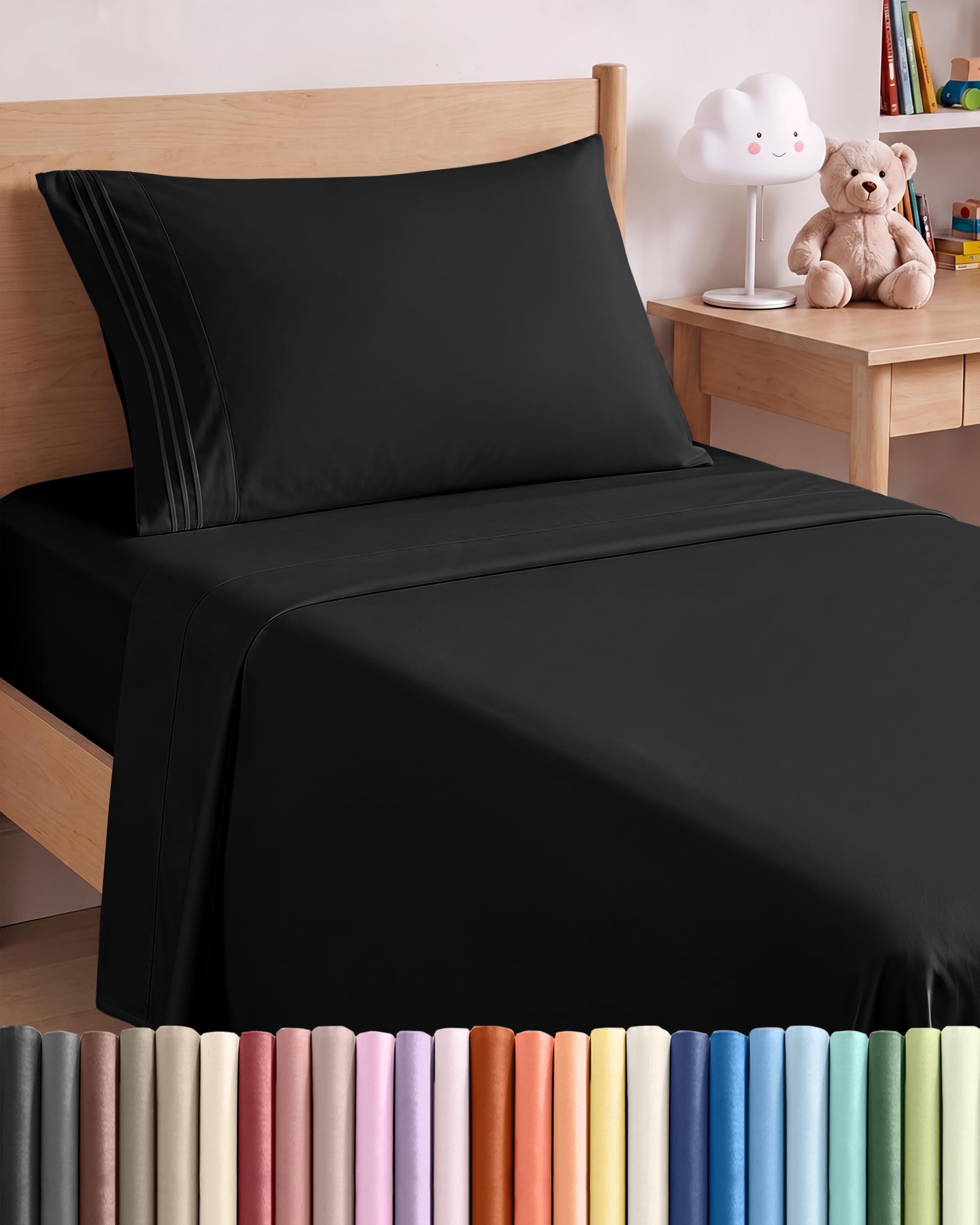 Twin Size 3 Piece Sheet Set - Comfy Breathable &amp; Cooling Sheets - Black
