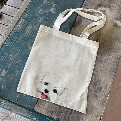 Vista 198 de WIRESTER Bolsa de lona para mujeres y niñas, bolsa de playa, comestibles y viajes, lindo perro
