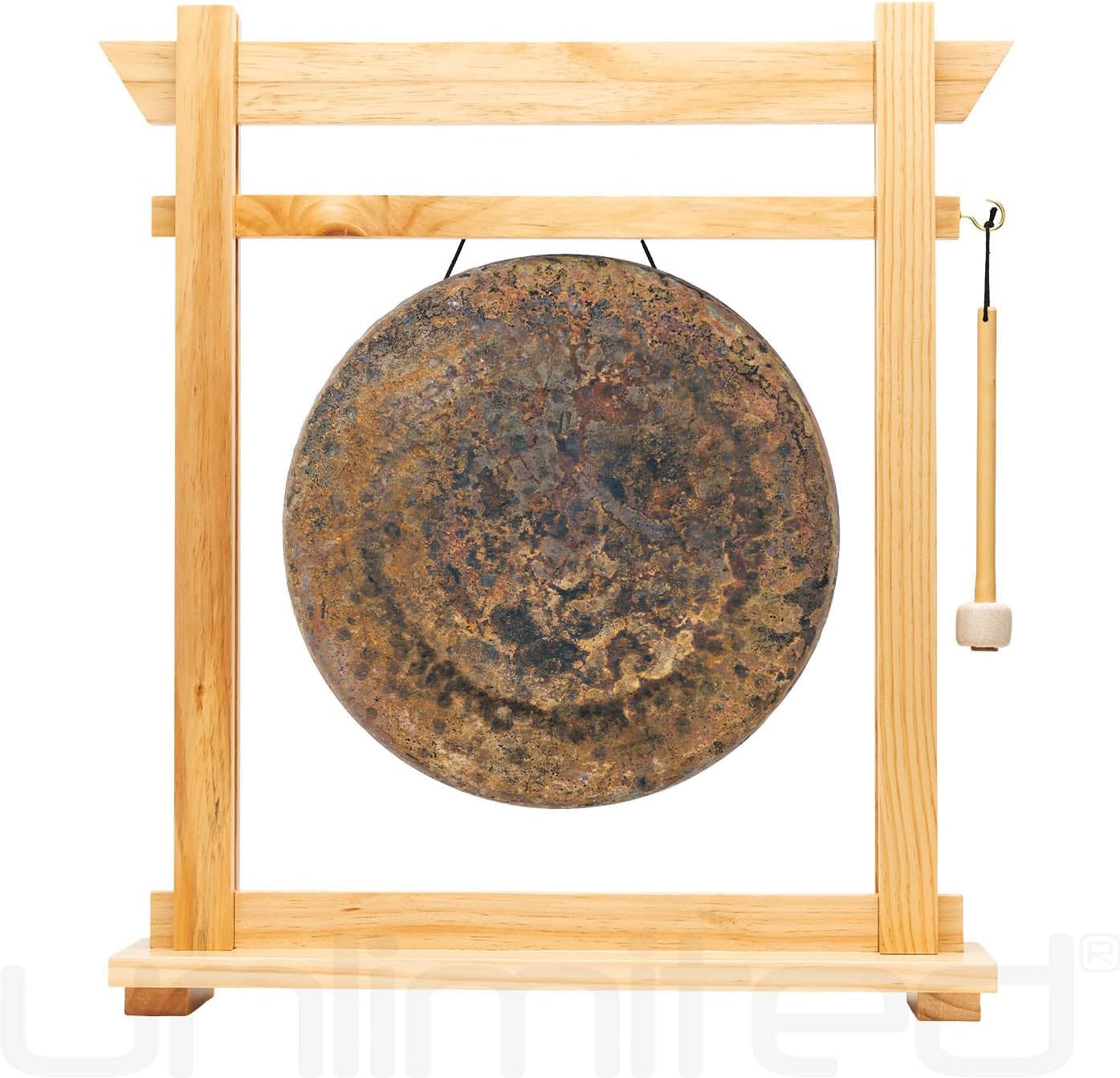 14" Gongs on the Moksha Joe Gong Stand - Pine Includes Gong of Your Choice, Stand, & Mallet/Perfect for Meditation & Sound Healing/Traditional Chinese Bronze Gong