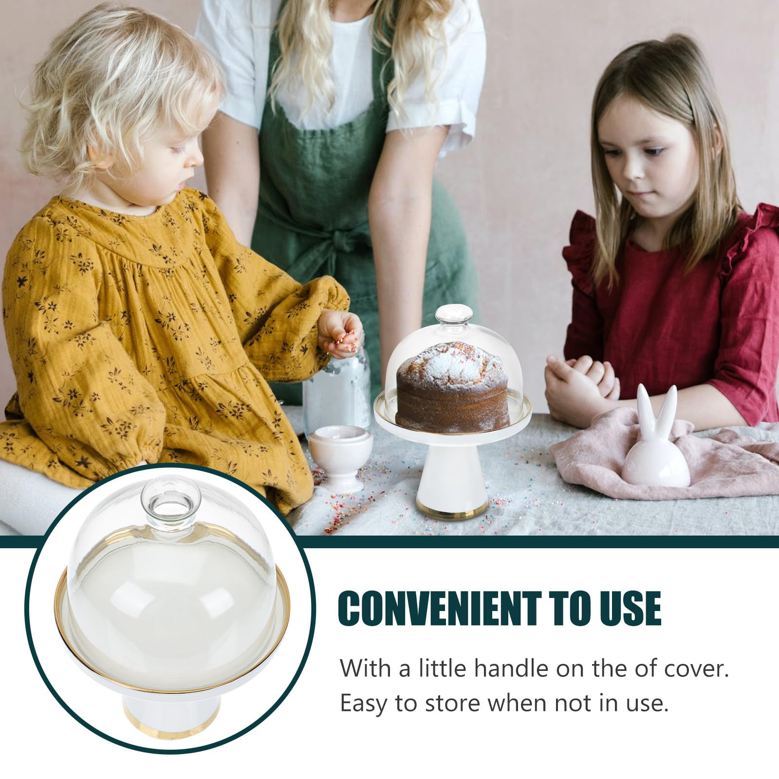 Nordisches mit Einfachem Design Satz Kuchenplattendeckel aus Keramik und Glas Praktische Kuchenform mit Glasdeckel und Food Protection für Dessertplatte