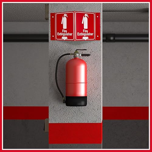 Miniatura 5 de Soaoo 4 juegos de letreros de proyección de extintor de incendios 3D, ángulo acrílico, flecha hacia abajo, letrero de extintor de incendios con