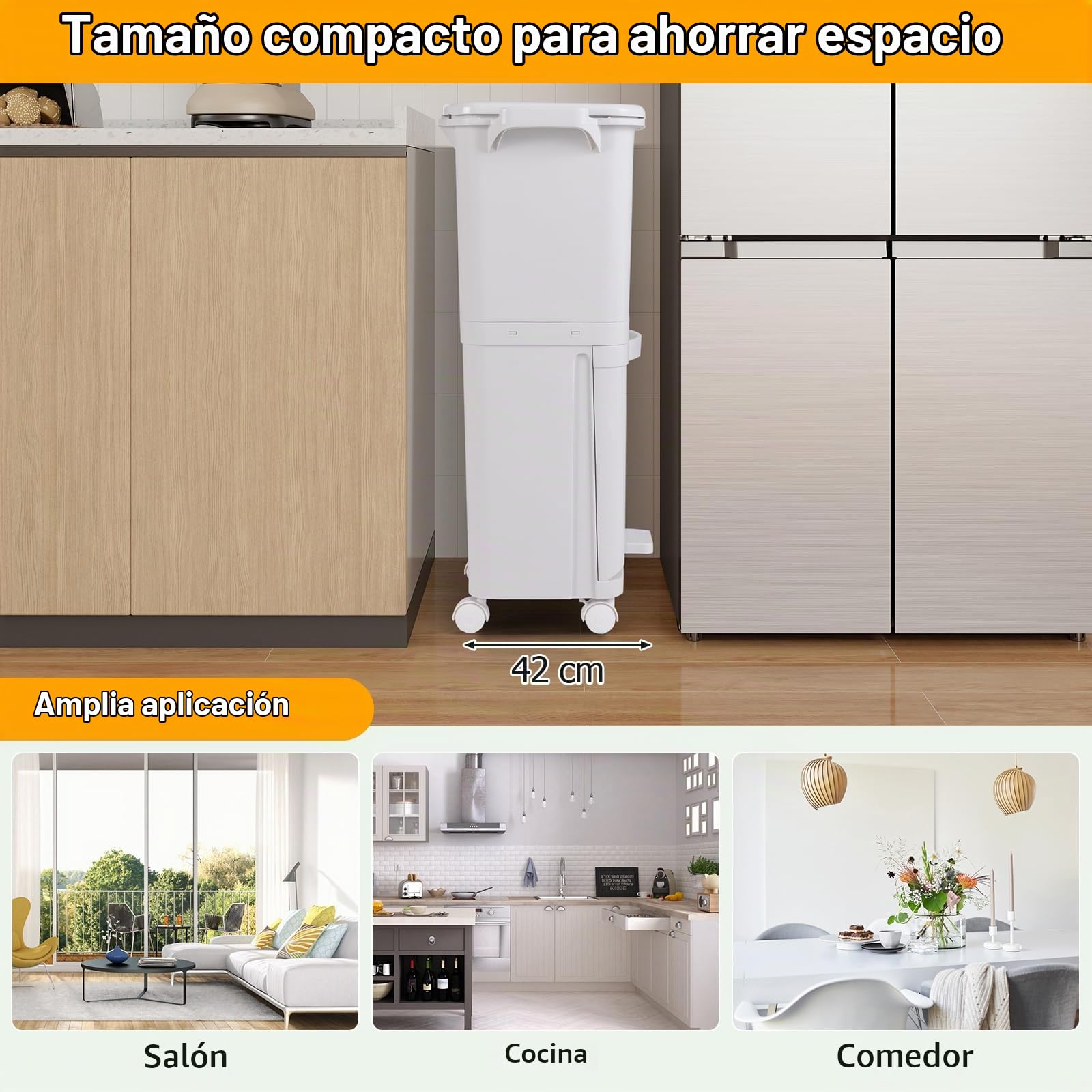 GIANTEX Cubo de Basura de Cocina 36 L, Papelera de Reciclaje con 3 Compartimentos, Pedal, Tapa y Ruedas, 3 Cubos Extraíbles, 42x29x74cm, Contenedor PP para Comedor, Oficina, Baño
