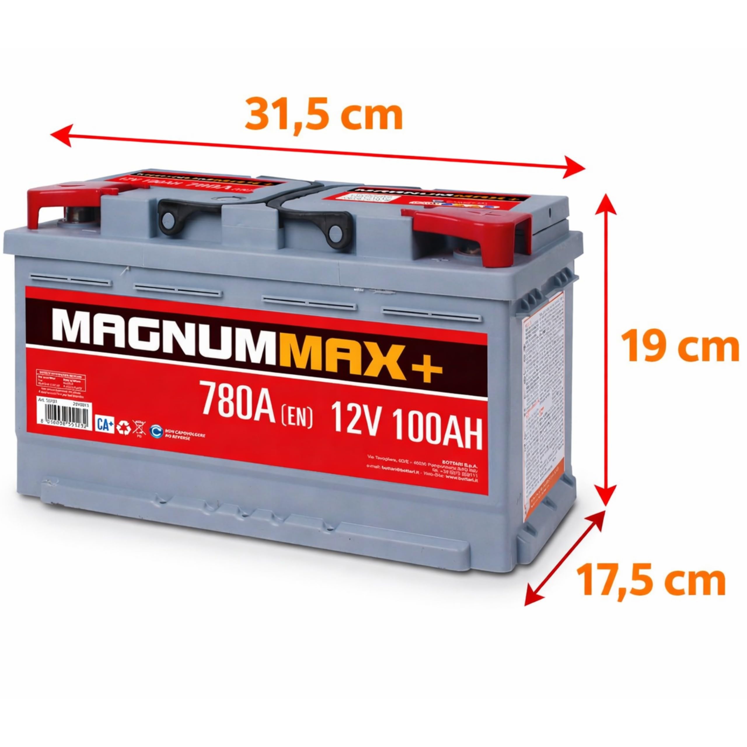MAGNUM+ Batteria Auto 100Ah L4-12V - 780A – Batteria Avviamento per Auto e Veicoli Diesel e Benzina, Alta Capacità, Spunto Elevato, Senza Manutenzione