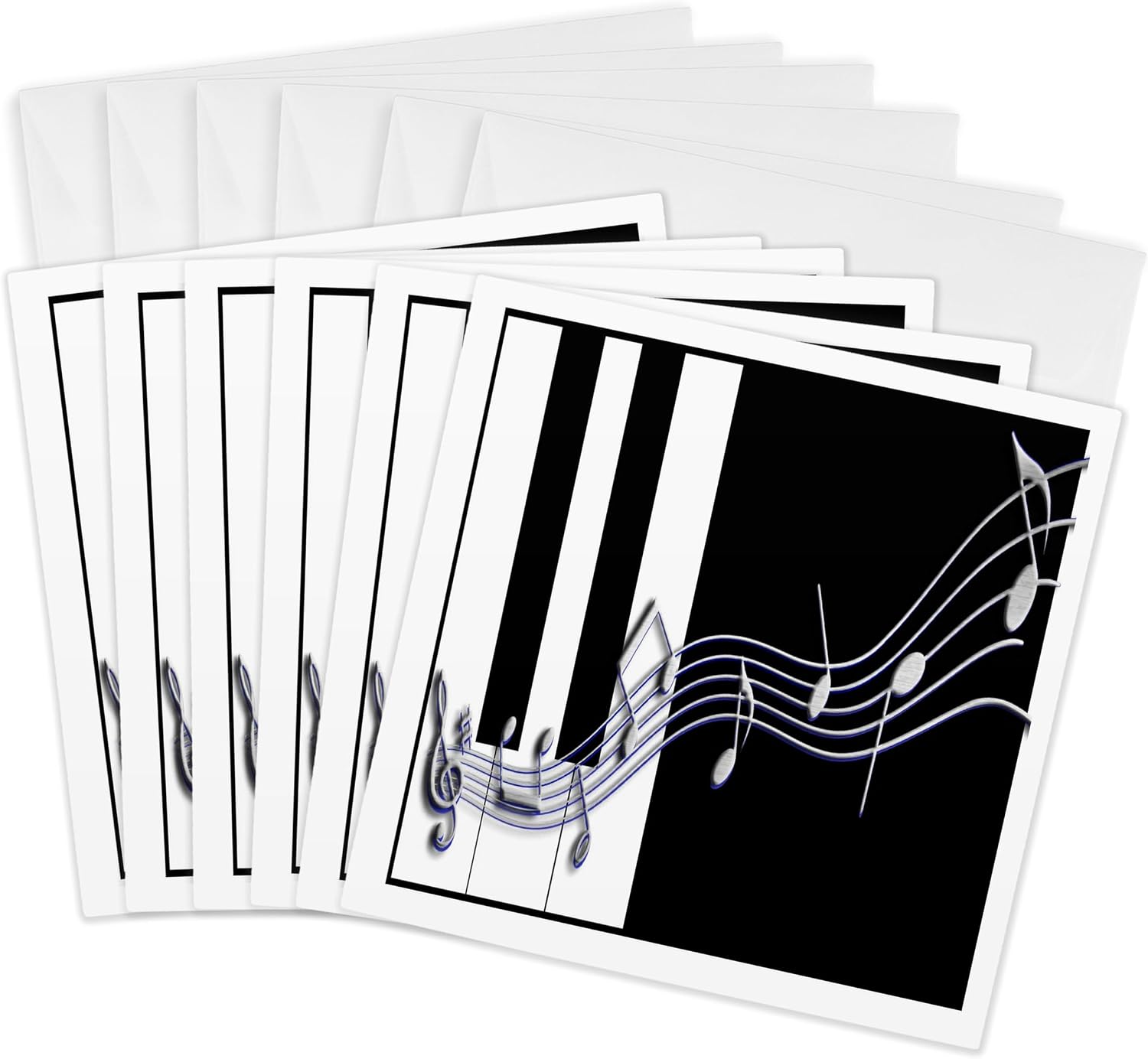 Amazon.com : 3dRose Greeting Cards - Silver Music Notes on Piano Keys ...