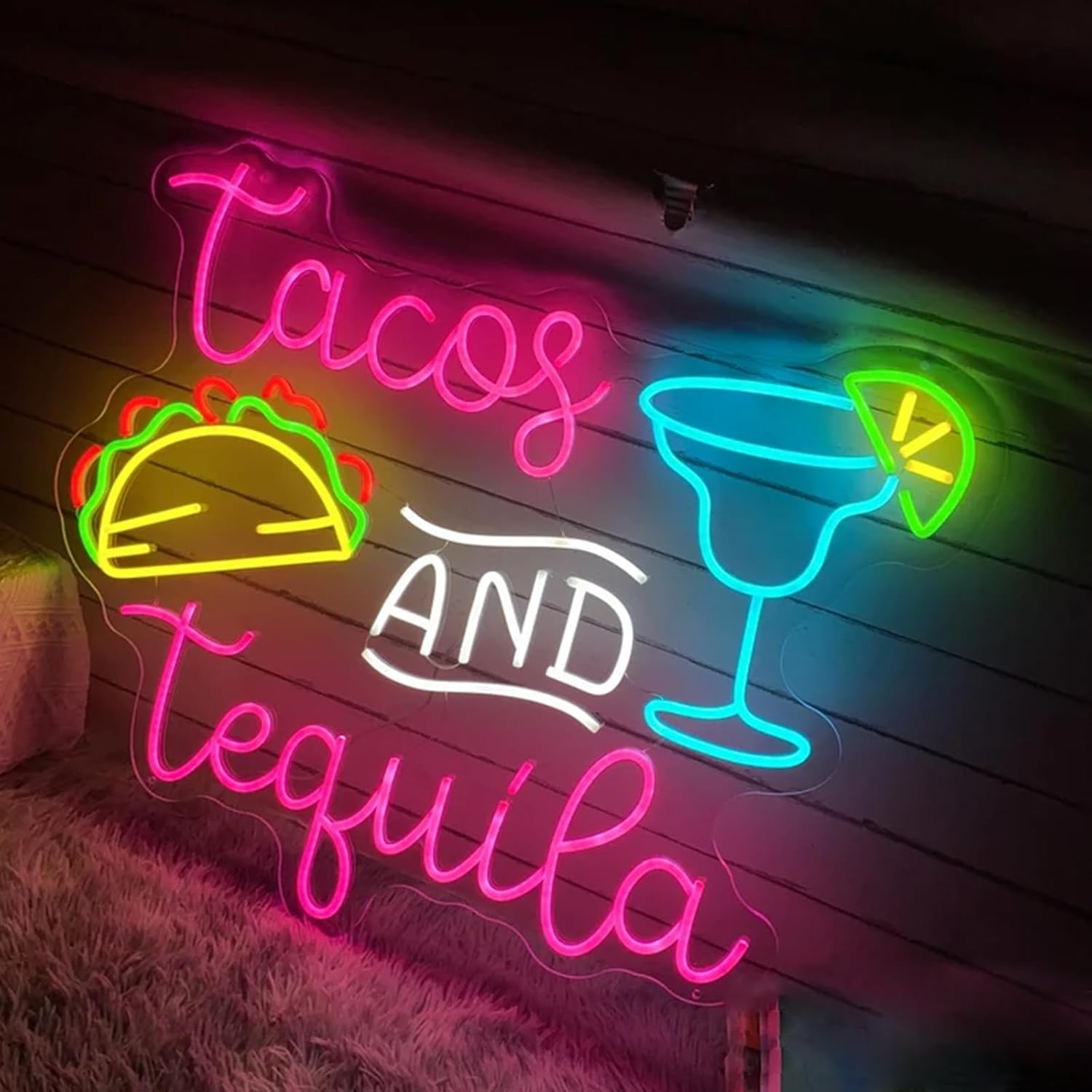 Tacos and Tequila Neon Sign LED Tacos Tequila Pink Neon Light Up Signs Wall Decor for Home Mexican Restaurant Party Bar Man Cave 23inches