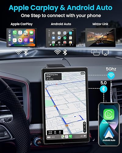 Miniatura 2 de Pantalla inalámbrica Apple CarPlay de 8 pulgadas para automóvil con Android Auto y cámara de respaldo 1080P, pantalla táctil giratoria para