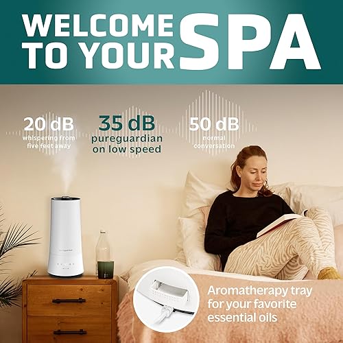 Miniatura 6 de PureGuardian Humidificador ultrasónico de niebla fría de 90 horas, 1.6 galones de llenado superior para habitaciones grandes con humidistato,