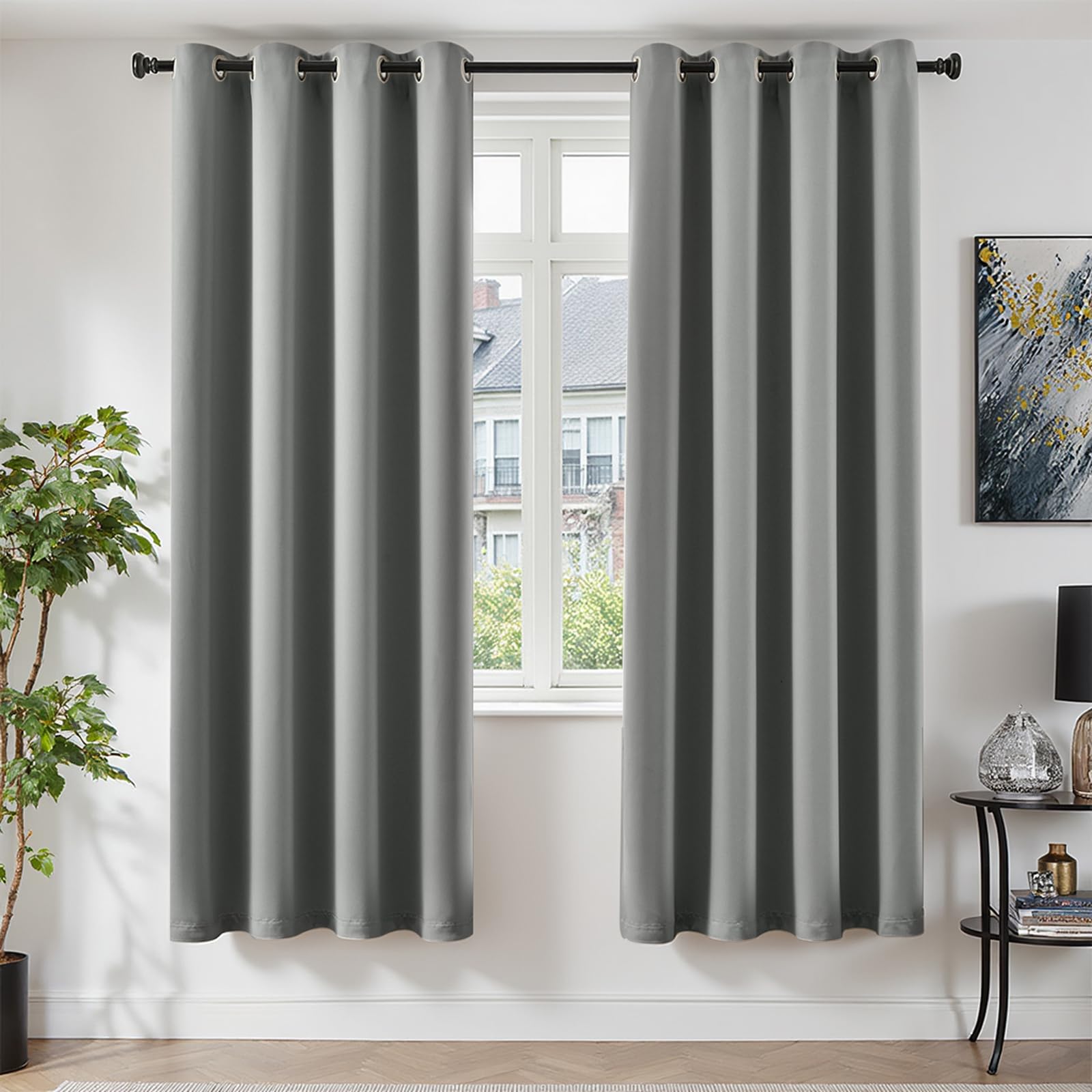 TOPICK Vorhänge Gardinen Verdunklungsvorhänge 2er Set H220xB140 Hellgrau | Gardinen mit Ösen Wohnzimmer Fensterdekoration Blackout Curtains verdunkelung Vorhänge Blickdicht Schlafzimmer Türvorhang