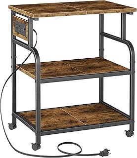 YAOHUOO 3 Tier Large Printer Stand with Power Outlet/Adjustable Storage Shelf, Rolling Cart with Wheels, Printer Table for Home Office 3D Printer/Heat Press/Laster, 22"×15" Rustic Brown