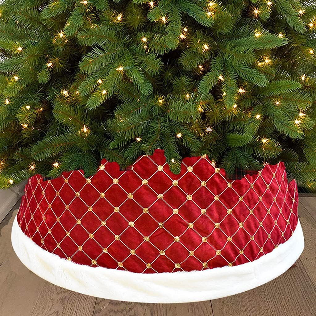 Christmas Tree Skirt, Christmas Tree Collar Embroidery Trees Skirt Base Cover Home New Year Decorations