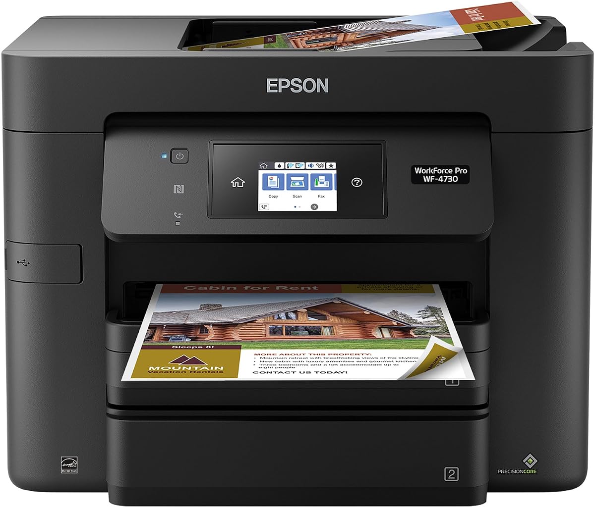 WorkForce Pro WF-4730 Impresora inalámbrica todo en uno de inyección de tinta a color, fotocopiadora y escáner con Wi-Fi Direct, compatible con Amazon Dash Replenishment