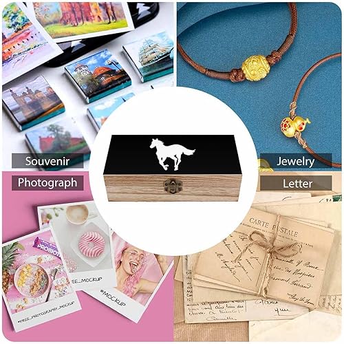 Miniatura 5 de Caja del tesoro de madera con tapa con bisagras y cierre frontal, caja de almacenamiento de madera, cajas de almacenamiento para manualidades