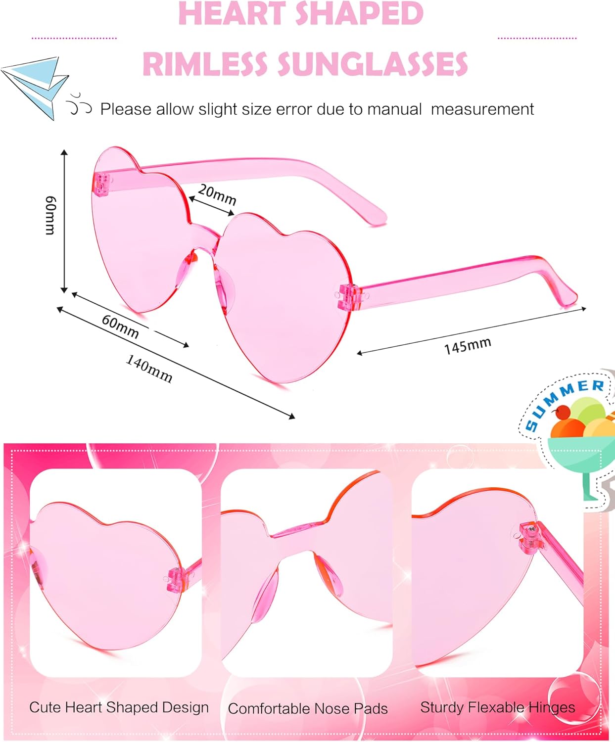 40 Pairs Heart Shaped Sunglasses Bulk, Colorful Rimless Fun Heart Sunglasses for Women Party Favors - Image 6