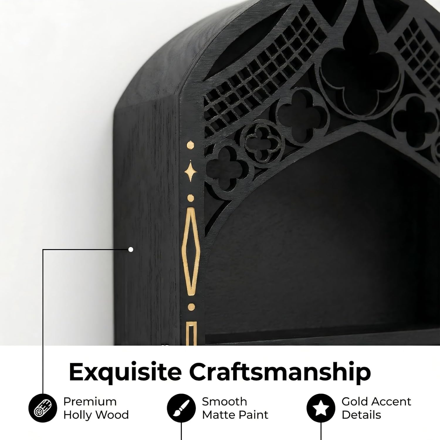 Gothic Window Crystal Display Shelf, 1.96" Deep Wooden Wall Mounted Gemstone Crystal Holder, Witchy Decor Trinket Organizer for Healing Stones -2026 Upgraded (Window-7.9" W x 15.7" H)