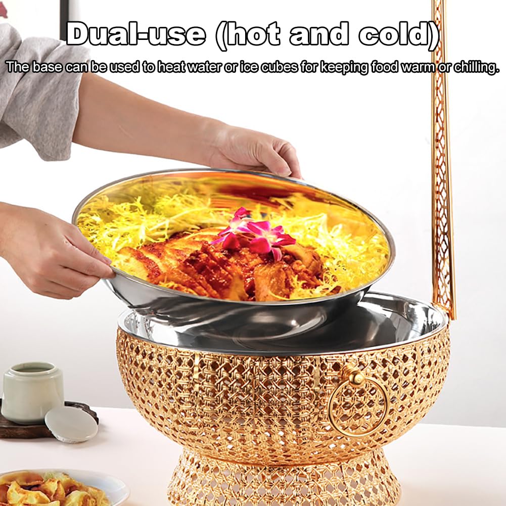 Estufa de Buffet Dorada de Acero Inoxidable de Lujo, diseño de Tapa Colgante, Bandeja para Calentar Alimentos, Adecuada para hoteles, restaurantes, Banquetes, Fiestas y Bodas