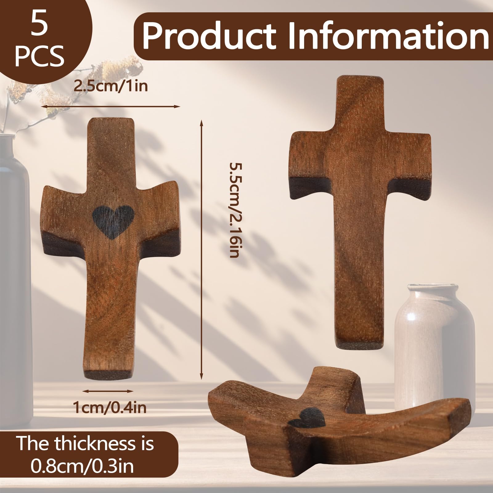 Ensemble De 10 Croix De Poche My Heart En Noyer - Petite Croix De Prière 2 Pouces Cadeau Religieux