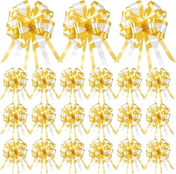 Pull Bows for Gift Wrapping, 20Pcs Large Gold Sliver Gift Bows with Ribbon for Wedding Party Birthdays Valentines Day Christmas Anniversary Decoration Supplies