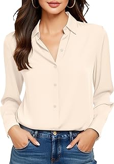 Non-Iron & Wrinkle-Free Womens Button Down Shirts with Mulberry Silk Lon...