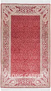 3x5 Red Handmade Silk Area Rug Runner with Oriental Traditional Patterns