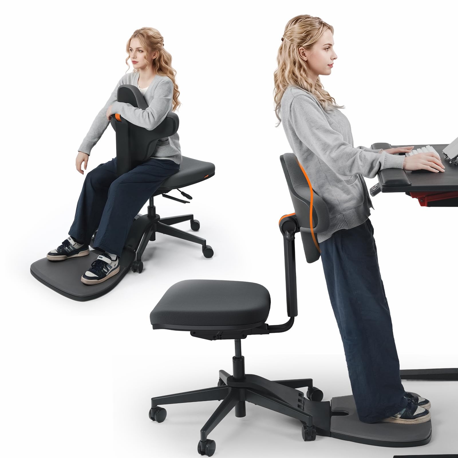 Newtral Stehpult-Stuhl, Standing Mate-Sitz für Sitz-Steh-Wechsel, ergonomischer Anlehn-Hocker mit Anti-Ermüdungsmatte, Stehpult-Hocker, Pferdesattel-Stuhl, höhenverstellbarer Homeoffice-Haltungssitz