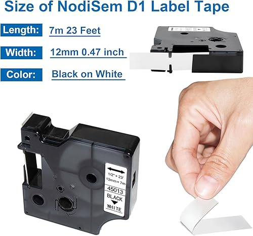 Miniatura 3 de Paquete de 6 cintas de repuesto para rotuladoras Dymo D1 A45013 45013 S0720530, negro sobre blanco, para DYMO LabelManager 160 420P 210D 280 360D