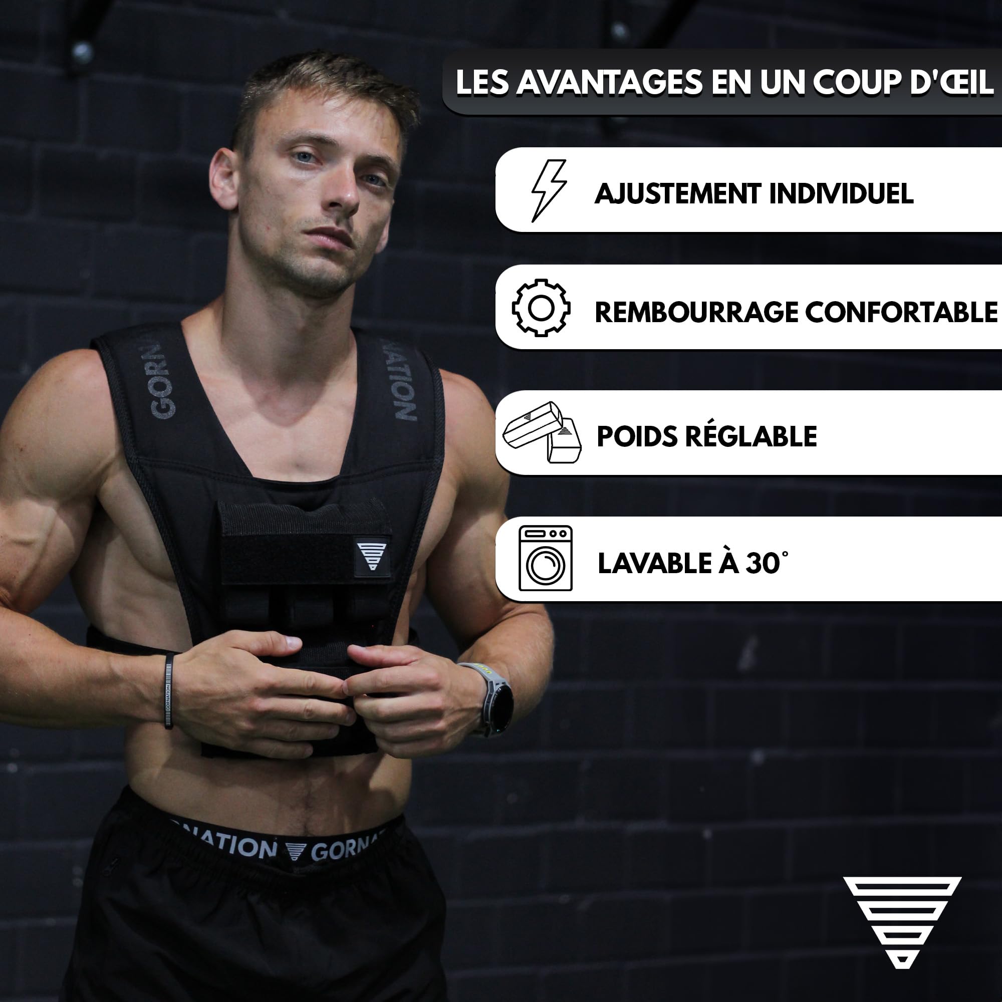 GORNATION Gilet Lesté 10 Kg/20 Kg Ajustable, Veste Lestée avec Poids Amovibles pour Calithenics, Musculation, Fitness et Street Workout, Weighted Vest de Sport pour Hommes et Femmes