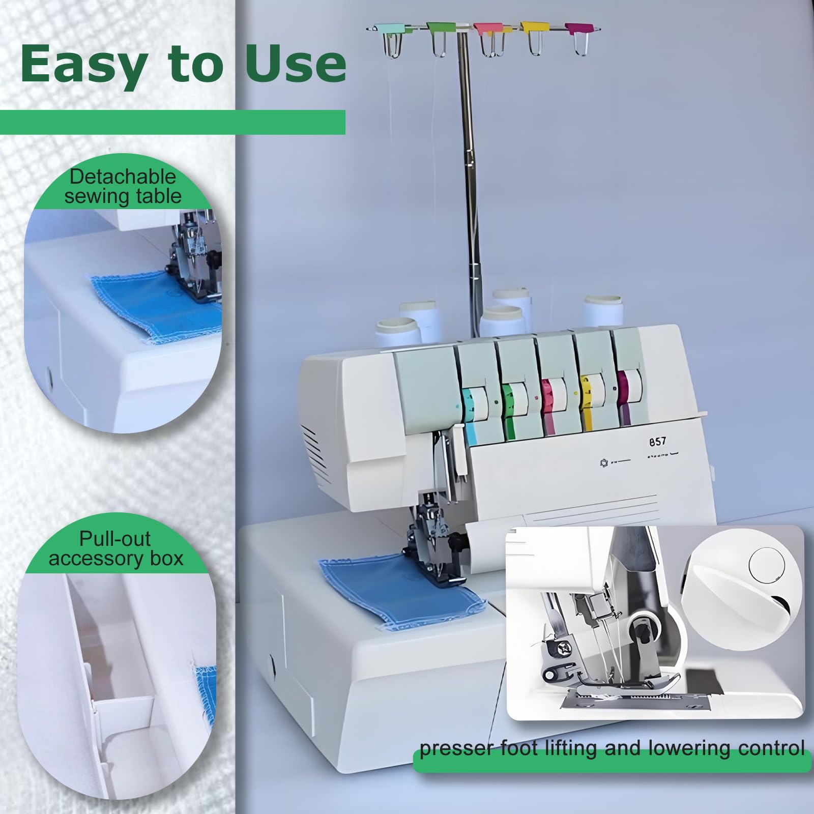 Remalladora para Principiantes y Profesionales, Remalladora Robusta con Capacidad de 2-3-4 Puntadas y Prensatelas a Presión, Remalladora Eléctrica Sewing