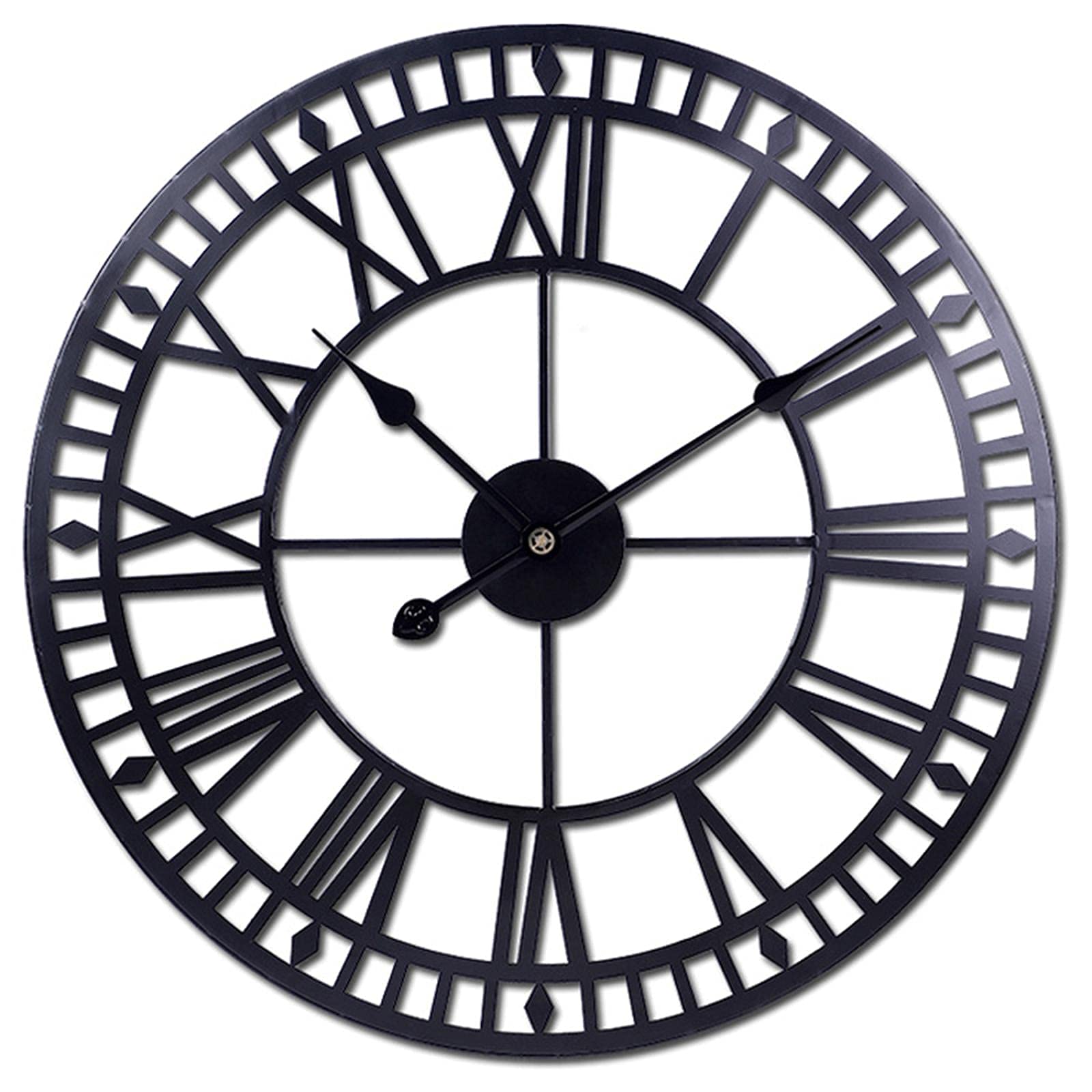 KRXSOBNV wall clock, Silent Non-Ticking Metal Roman Numerals Modern Decorative Wall Clock for Living Rooms, Offices, Bars, Hotels(Black a,60CM)