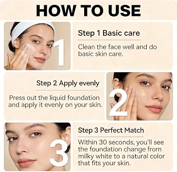 Colour Changing Foundation for Mature Skin, Biomimic 4 In 1 SPF50+, Hydrating Medium Full Coverage, Long Wear Waterproof Concealer