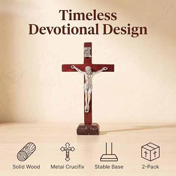 Dwang Wall and Table Wood Cross Crucifix, Crucifix Wall Cross Wooden Catholic Cross With Stand Religious Christian Standing Crosss Church Home Ornaments For Prayers