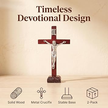 Dwang Wall and Table Wood Cross Crucifix, Crucifix Wall Cross Wooden Catholic Cross With Stand Religious Christian Standing Crosss Church Home Ornaments For Prayers