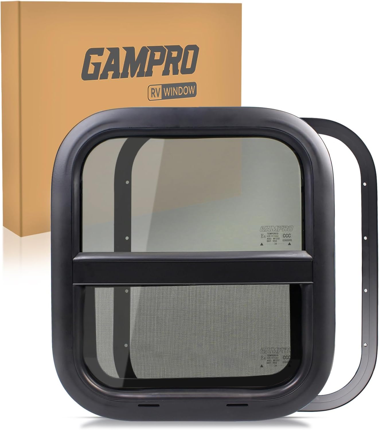 RV Window 14" W*16" H Vertical Sliding Window Camper Windows Replacement with Net Screen and Trim Ring DOT Approved