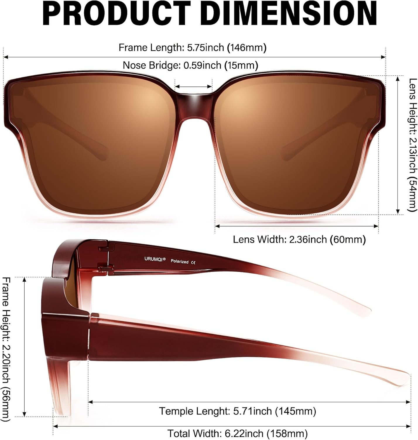 URUMQI Polarized Sunglasses Fit Over Glasses for Women, UV400 Protection Trendy Square Womens Mens Shades Sun Glasses - Image 3