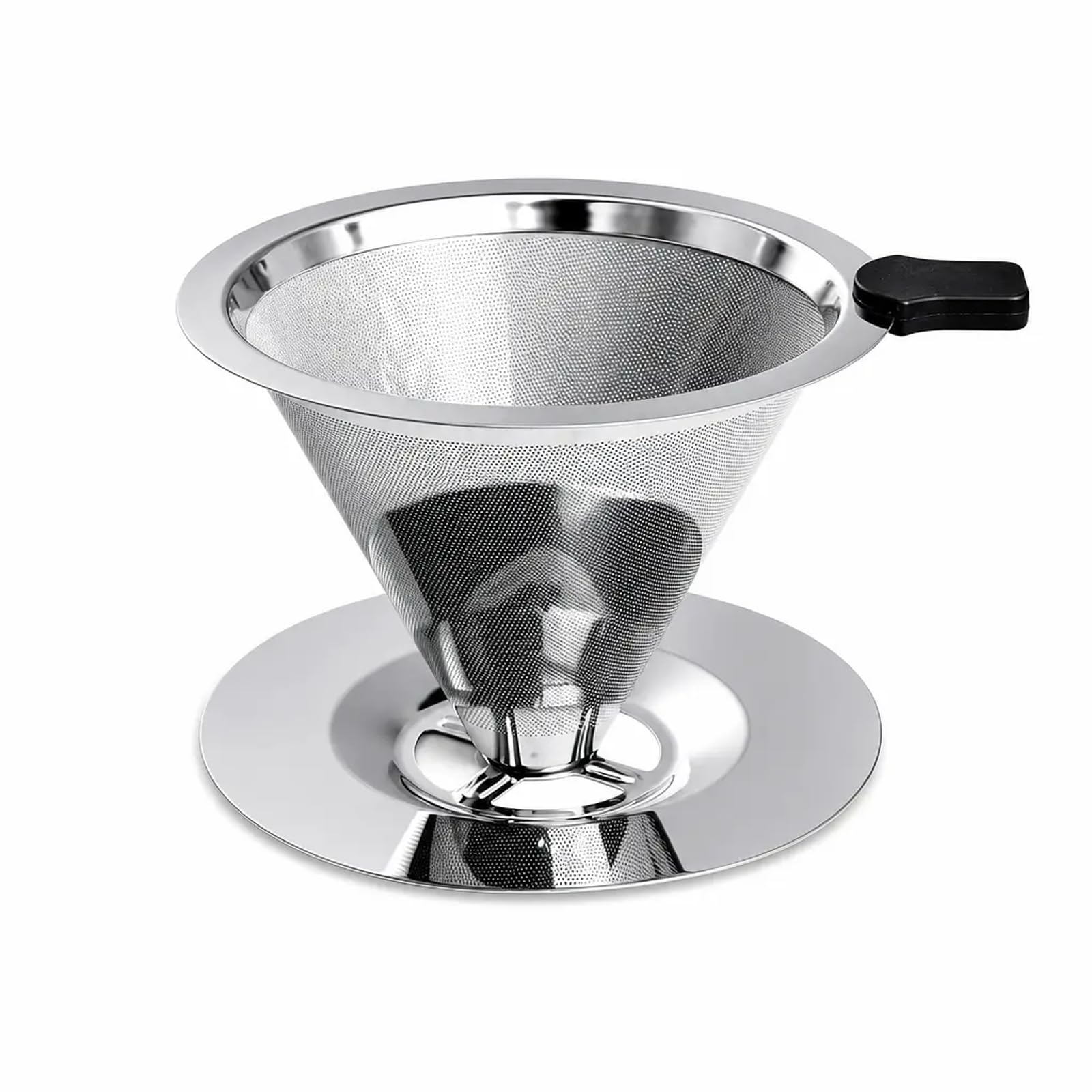 Reusable Pour Over Coffee Dripper, 304 Stainless Steel Paperless Drip Coffee Filter Cup with 4 Holes, Double-Layered Permanent Filter for Home & Office
