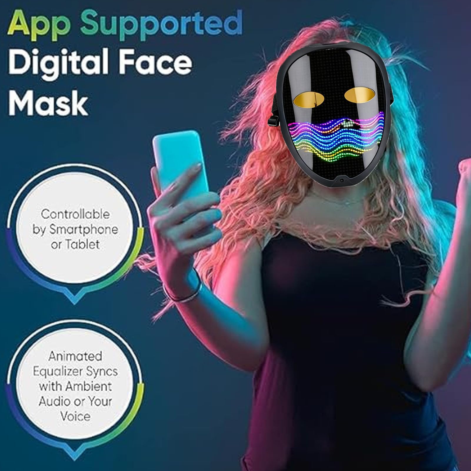 Naroote Maschera LED Che Trasforma Il Viso, Copertura LED Programmabile con 115 Modelli E Rilevamento Dei Gesti, Maschera Cosplay di Halloween Ricaricabile Controllata da App