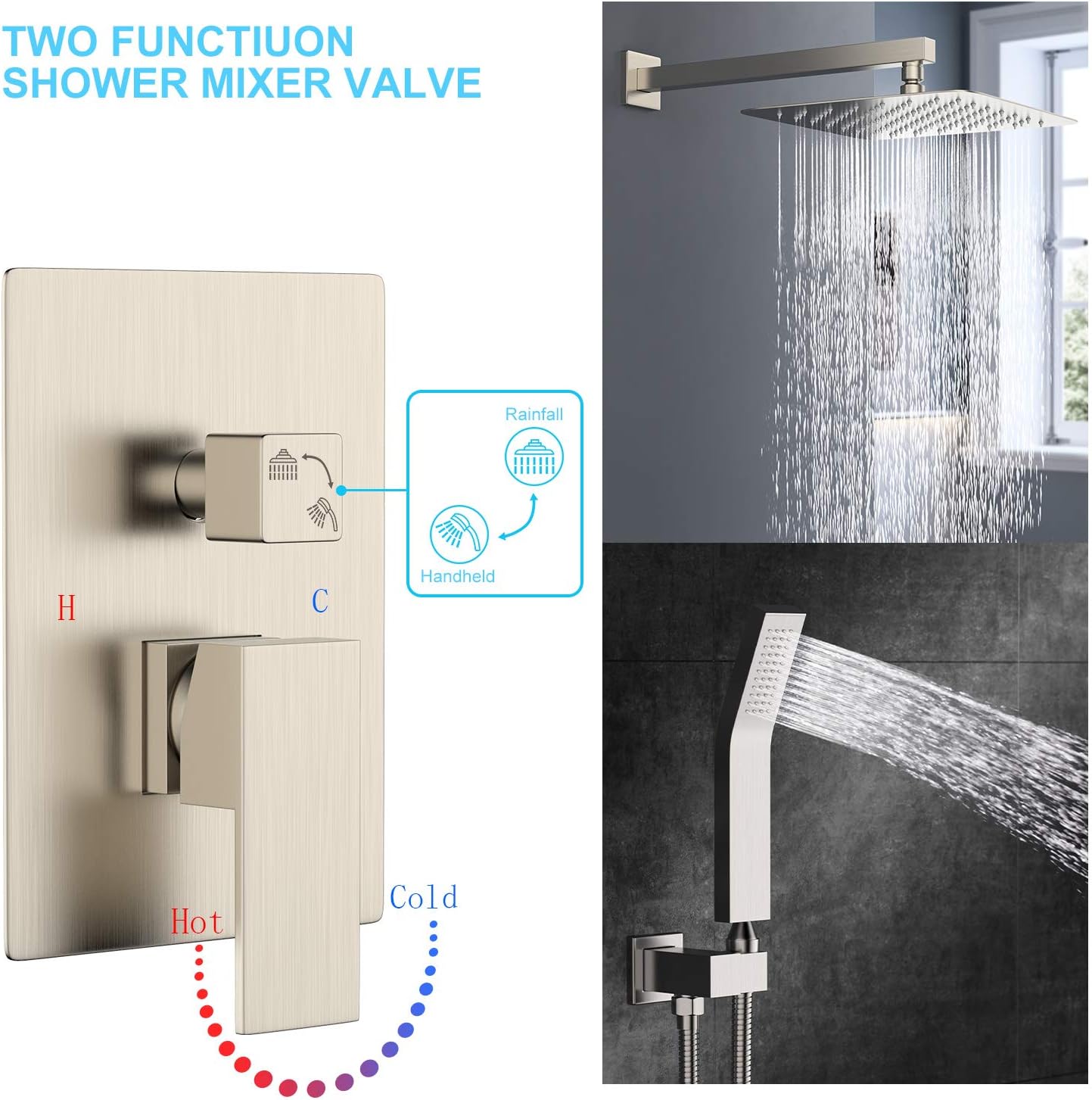 50% оƒƒ Dіѕсоunt Shower System-Rain Shower Faucet Complete Set with Wall Mounted Shower Head and Hand Held Shower Head, Brushed Nickel Shower Combo All Metal